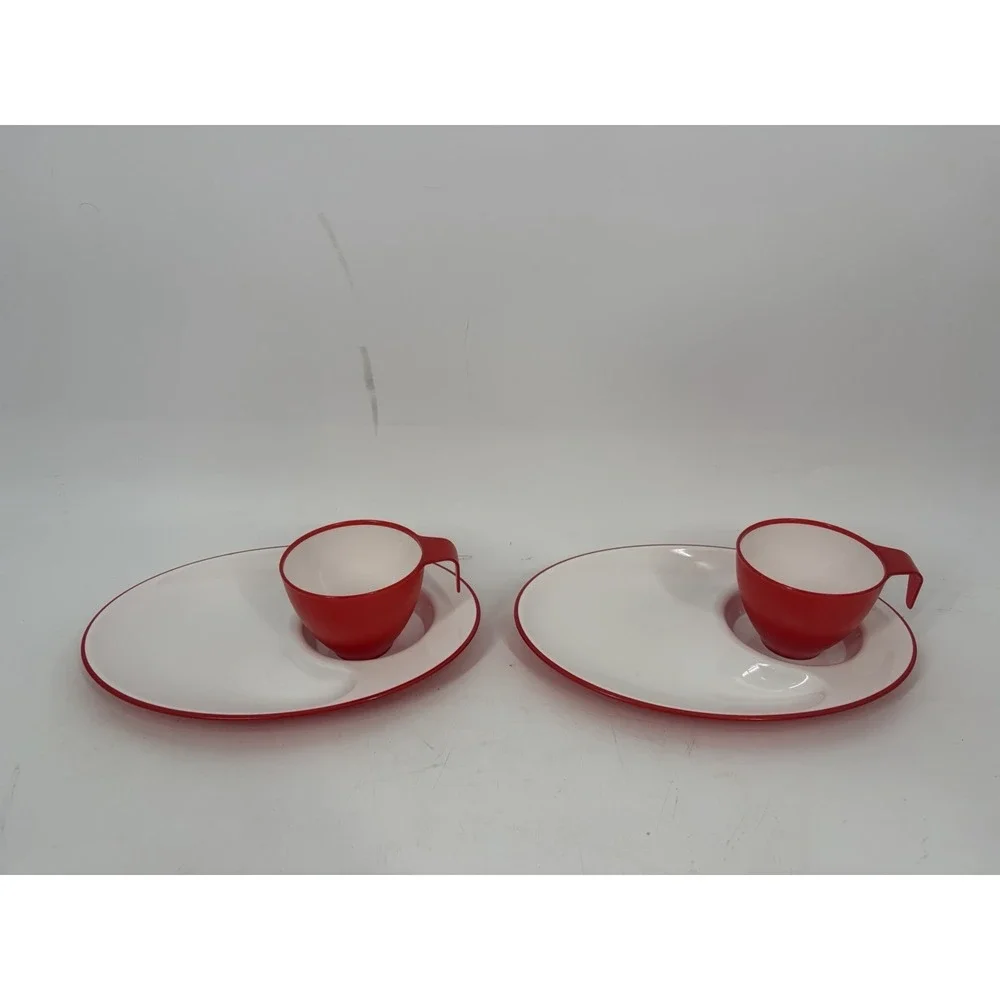 Vintage Ikea Red Cup and Plate Set by Johanna Jelnik Set Of 2